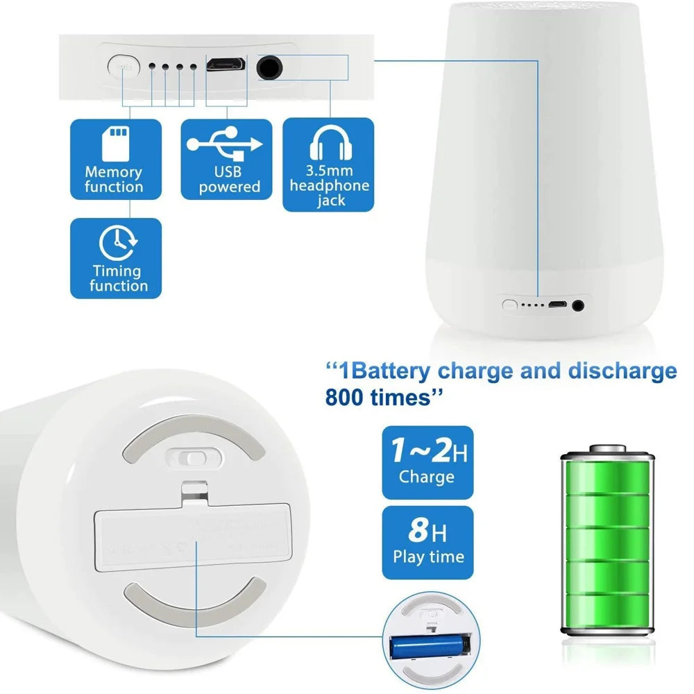 085 2 in 1 White Noise Sound Machine Touch Control Colorful Night Light Sleep Aid with Timer Function - 7