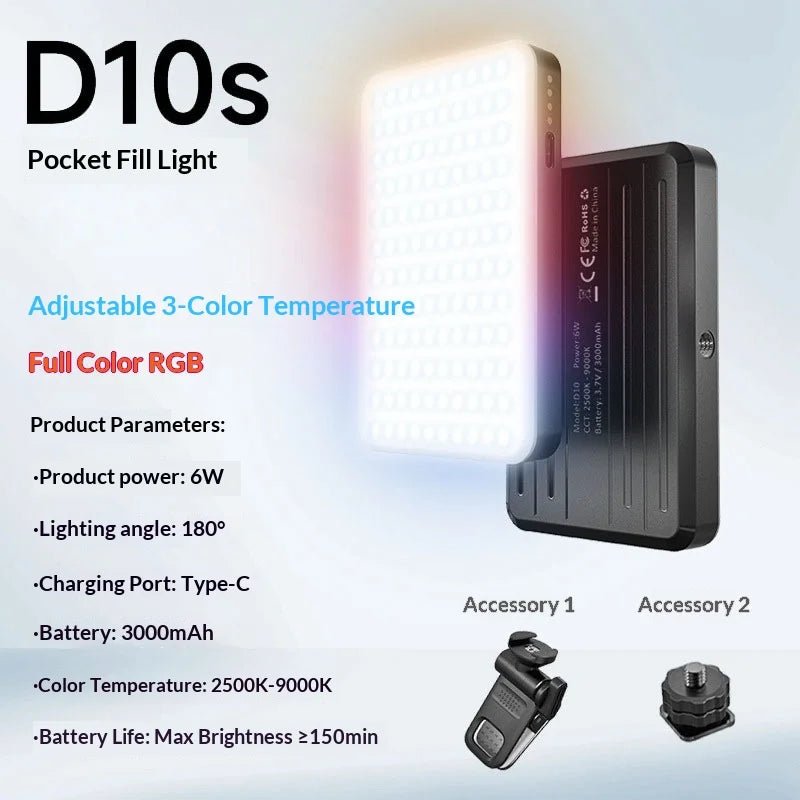 CYKE D10S High CRI Rechargeable LED Video Lamp 3 Color Temperatures Professional RGB Photography Fill Light - Black - 2
