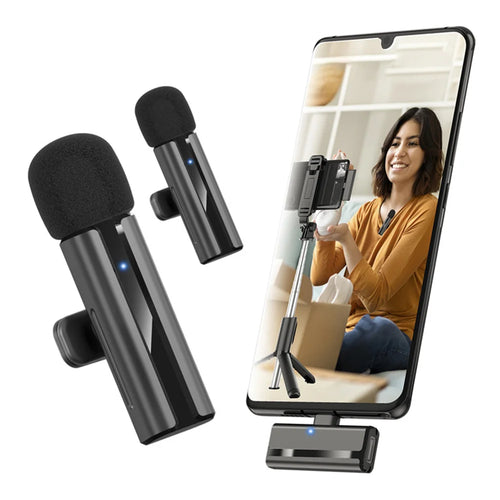 CYKE H02 2Pcs 2.4GHz Wireless Lavalier Microphone with 1 Receiver Mini Clip-On Mic for Interview Recording/Live Streaming - Black - 1
