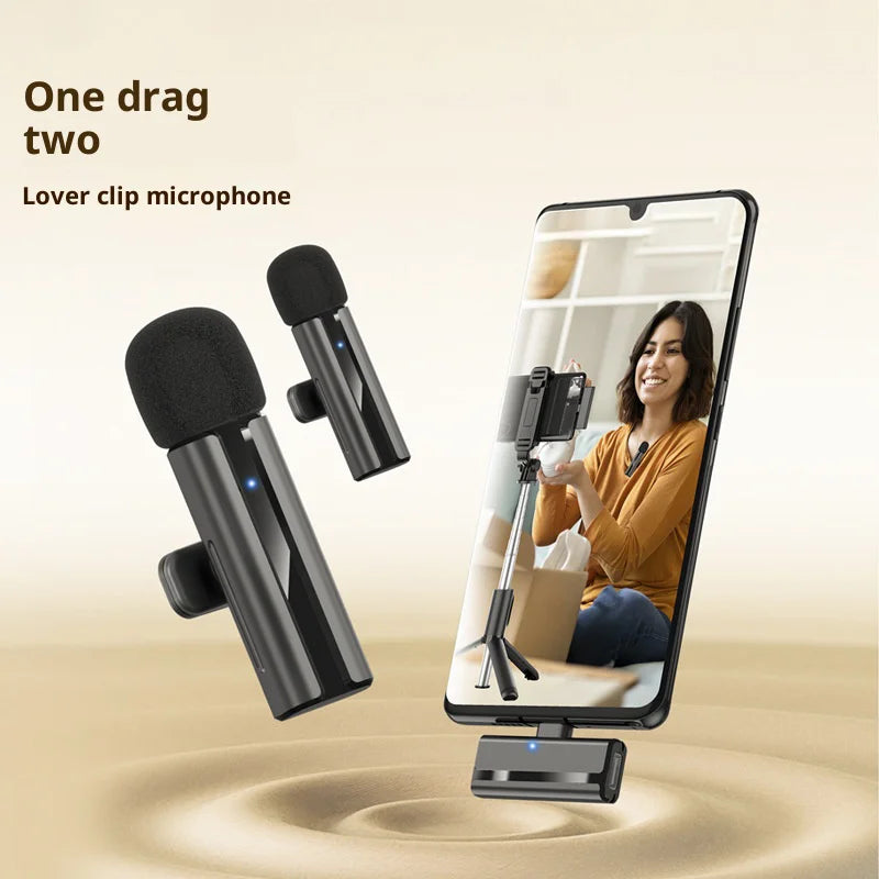 CYKE H02 2Pcs 2.4GHz Wireless Lavalier Microphone with 1 Receiver Mini Clip-On Mic for Interview Recording/Live Streaming - Black - 2