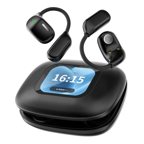 LX-80 Ear-hook Bluetooth-compatible Earbuds with Full Color Touch Screen Charging Case Noise Cancellation Sports Earbuds - Black - 1