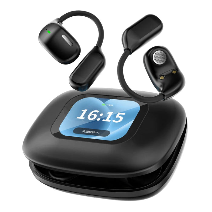 LX-80 Ear-hook Bluetooth-compatible Earbuds with Full Color Touch Screen Charging Case Noise Cancellation Sports Earbuds - Black - 1