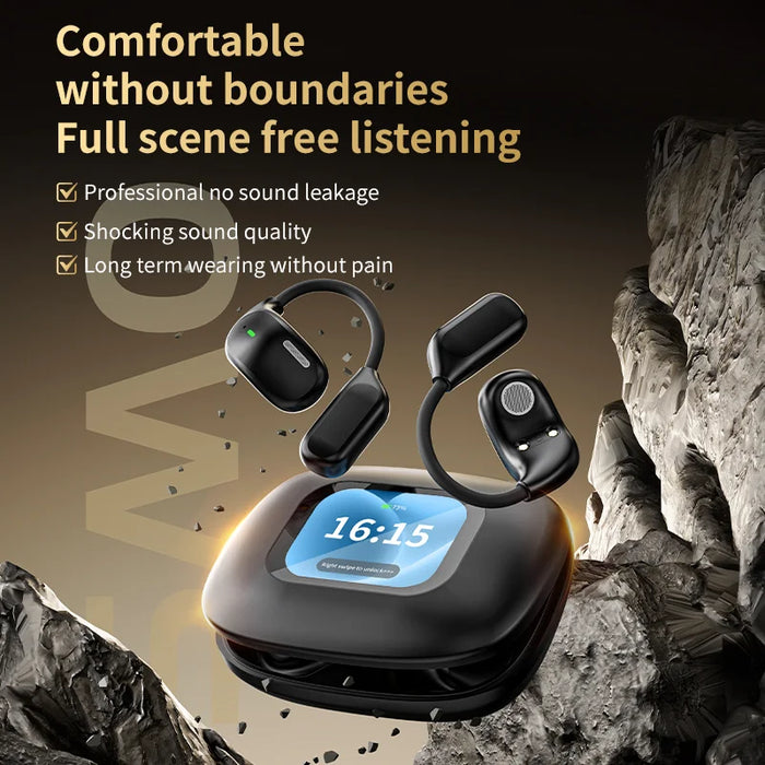 LX-80 Ear-hook Bluetooth-compatible Earbuds with Full Color Touch Screen Charging Case Noise Cancellation Sports Earbuds - Black - 4