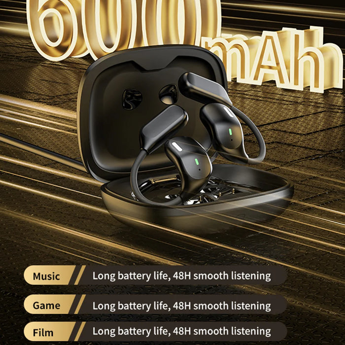 LX-80 Ear-hook Bluetooth-compatible Earbuds with Full Color Touch Screen Charging Case Noise Cancellation Sports Earbuds - Black - 5