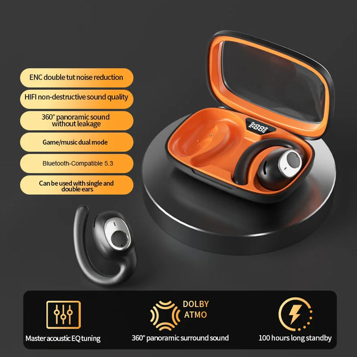 X5 Bluetooth-compatible Open-Ear Sports Earbuds IPX5 Waterproof ENC Noise Cancellation Hook Earbuds - Black+Orange - 2
