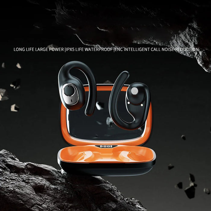 X5 Bluetooth-compatible Open-Ear Sports Earbuds IPX5 Waterproof ENC Noise Cancellation Hook Earbuds - Black+Orange - 3