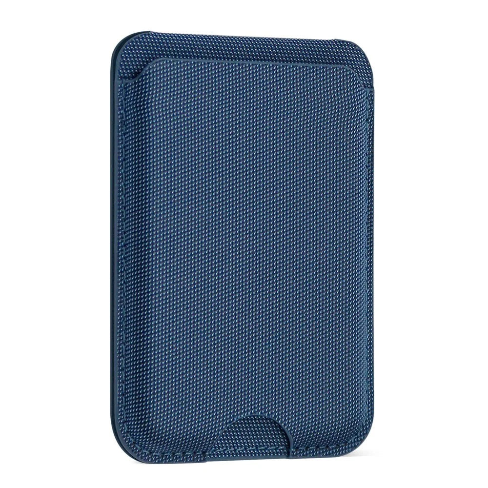 Magnetic Card Holder Textured Fabric RFID Blocking Card Slot Foldable Viewing Angle Kickstand - Sapphire - 1