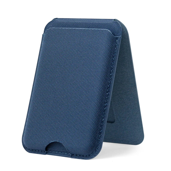 Magnetic Card Holder Textured Fabric RFID Blocking Card Slot Foldable Viewing Angle Kickstand - Sapphire - 2