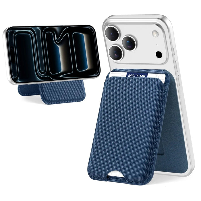 Magnetic Card Holder Textured Fabric RFID Blocking Card Slot Foldable Viewing Angle Kickstand - Sapphire - 4
