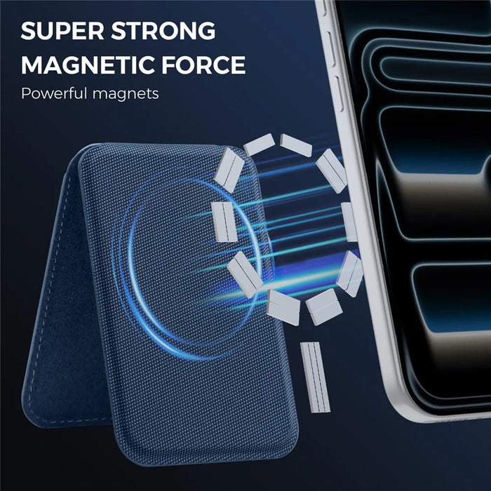 Magnetic Card Holder Textured Fabric RFID Blocking Card Slot Foldable Viewing Angle Kickstand - Sapphire - 5