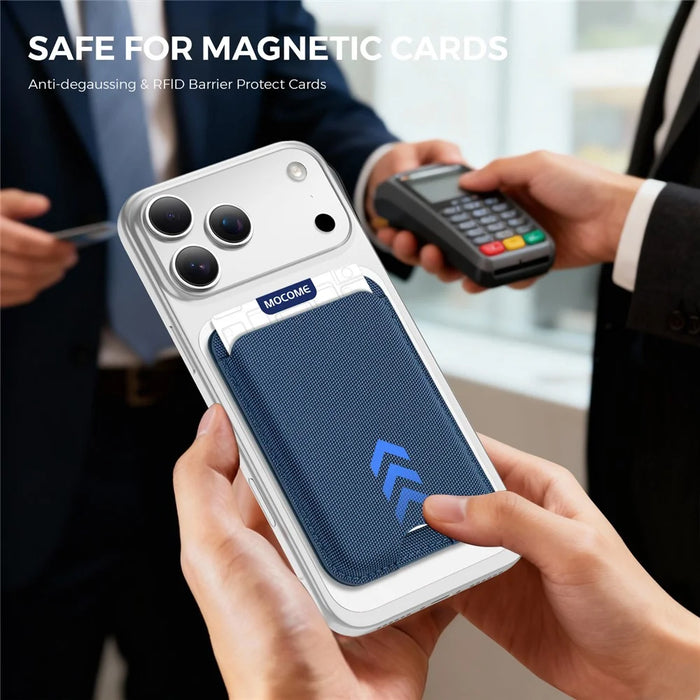 Magnetic Card Holder Textured Fabric RFID Blocking Card Slot Foldable Viewing Angle Kickstand - Sapphire - 6