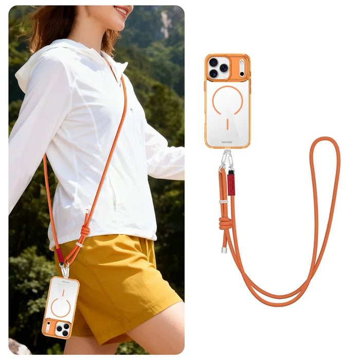 MOCOME W1 Phone Lanyard Adjustable 150cm Crossbody Long Strap with Cloth Patch Insert for Outdoor Travel - Orange Silver - 2
