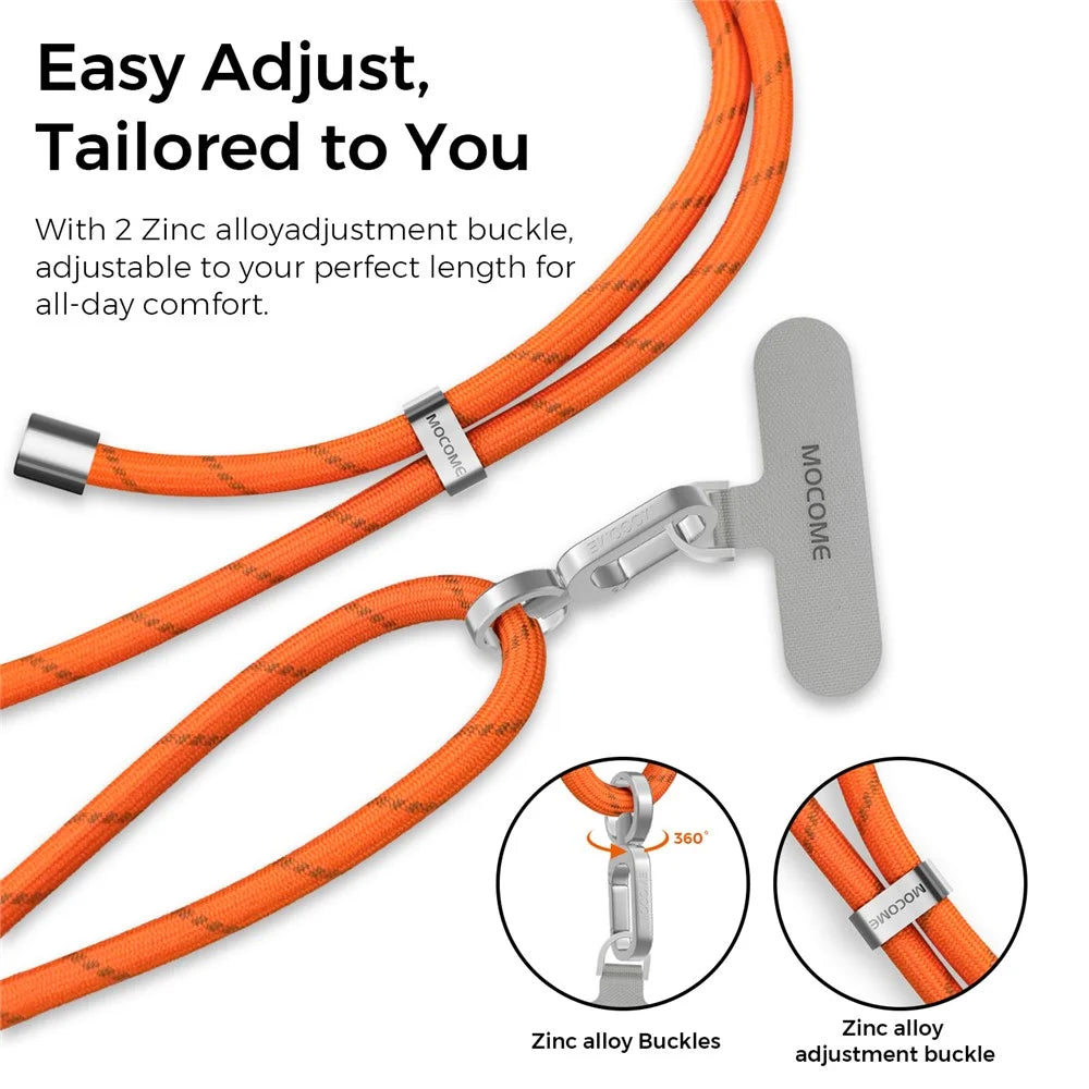 MOCOME W2 150cm Adjustable Phone Lanyard with Zinc Alloy Adjustment Buckle Crossbody Long Strap - Orange - 2
