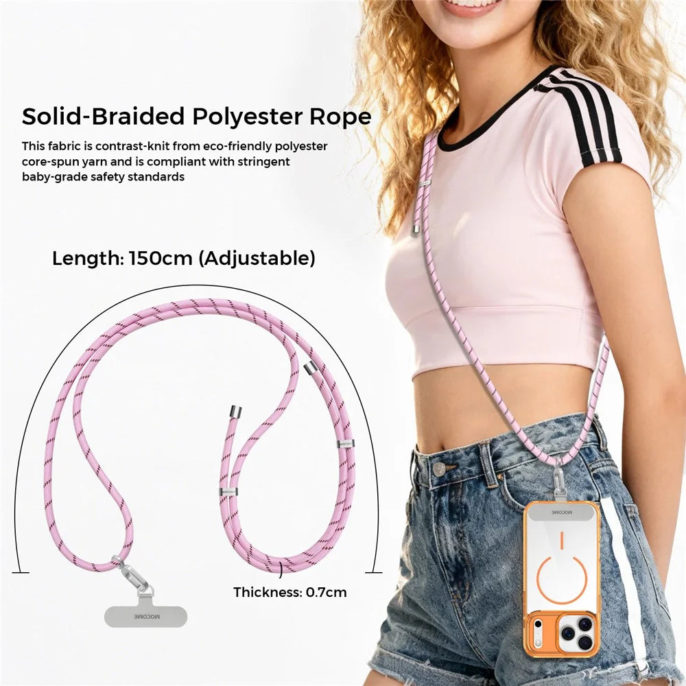 MOCOME W2 150cm Adjustable Phone Lanyard with Zinc Alloy Adjustment Buckle Crossbody Long Strap - Orange - 4