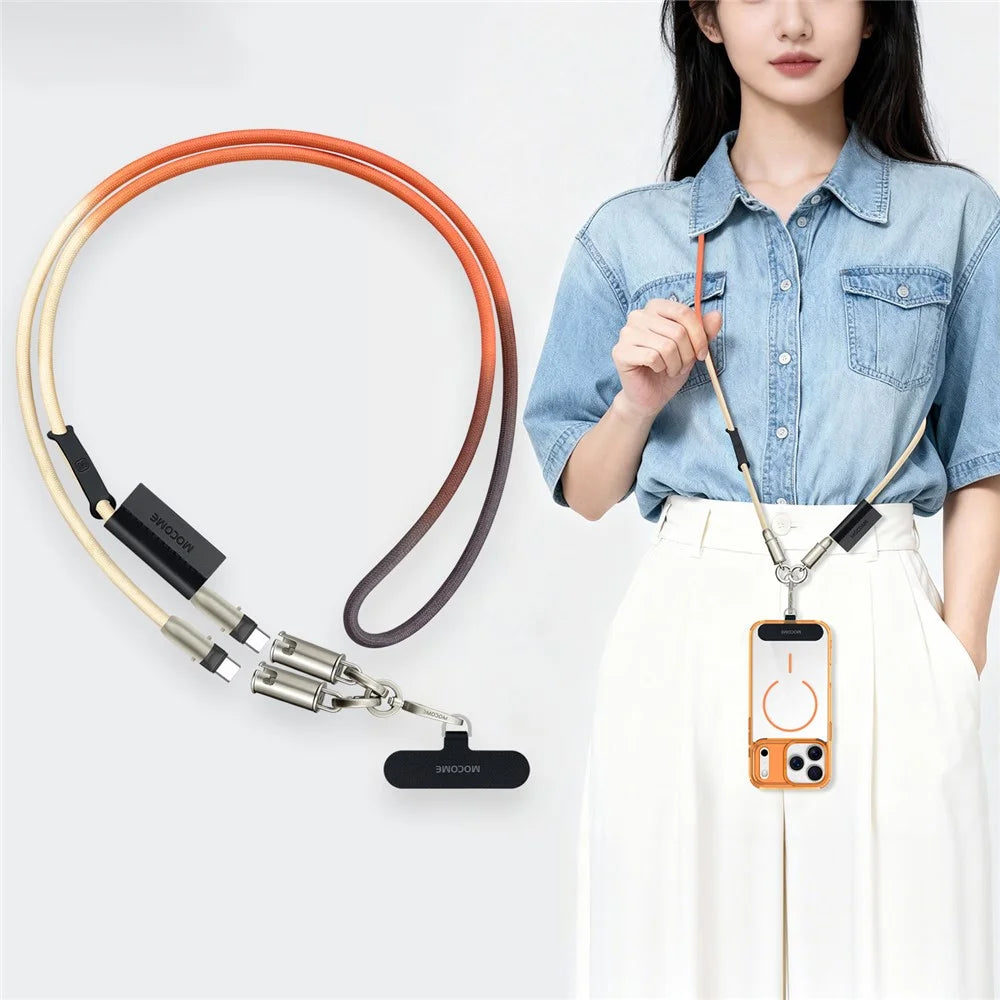 MOCOME W3 2 in 1 130cm Rechargeable Phone Lanyard 240W Fast Charging Cable Lanyard with Detachable Magnetic Clasp - Orange Gradient - 2