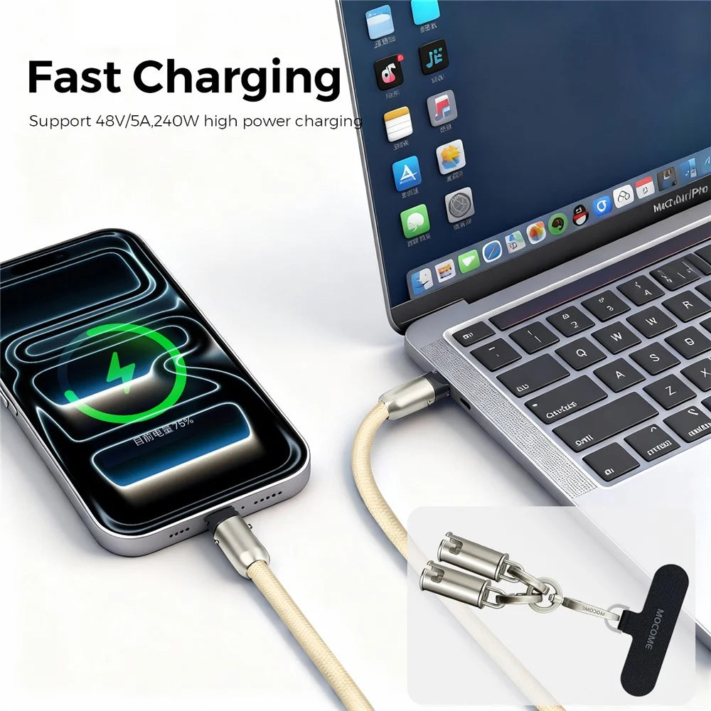 MOCOME W3 2 in 1 130cm Rechargeable Phone Lanyard 240W Fast Charging Cable Lanyard with Detachable Magnetic Clasp - Orange Gradient - 4
