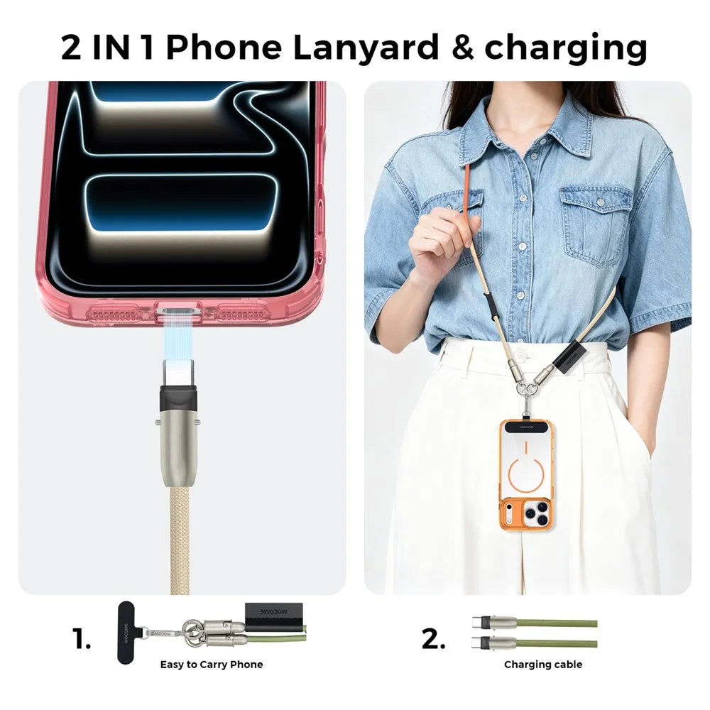MOCOME W3 2 in 1 130cm Rechargeable Phone Lanyard 240W Fast Charging Cable Lanyard with Detachable Magnetic Clasp - Orange Gradient - 5