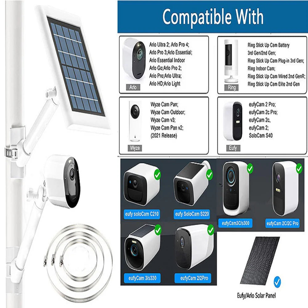 Outdoor Pole Mount 360 Degree Rotation Security Camera Bracket for Arlo / Ring / Wyze / Eufy Solar Panel - White - 5