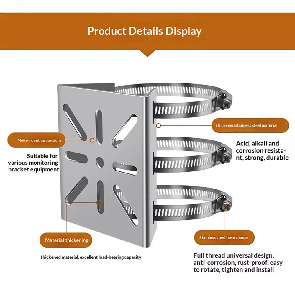 CCTV Camera Mount Weatherproof Stainless Steel Pole Clamp Bracket for Outdoor Surveillance - 4
