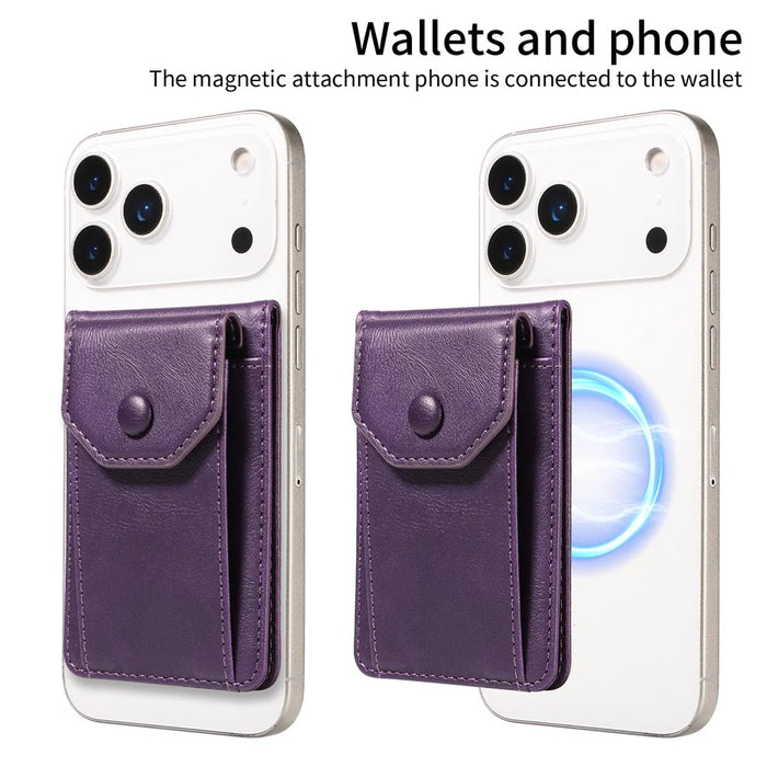 Magnetic Wallet Card Holder RFID Blocking Foldable Kickstand 4 Card Slots Cash Pocket - Purple - 2