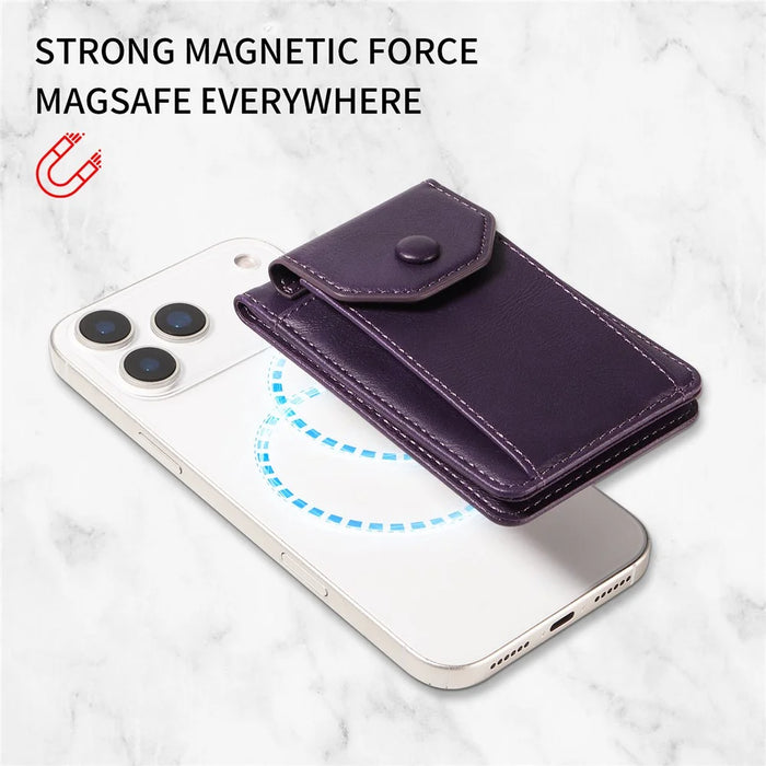 Magnetic Wallet Card Holder RFID Blocking Foldable Kickstand 4 Card Slots Cash Pocket - Purple - 3