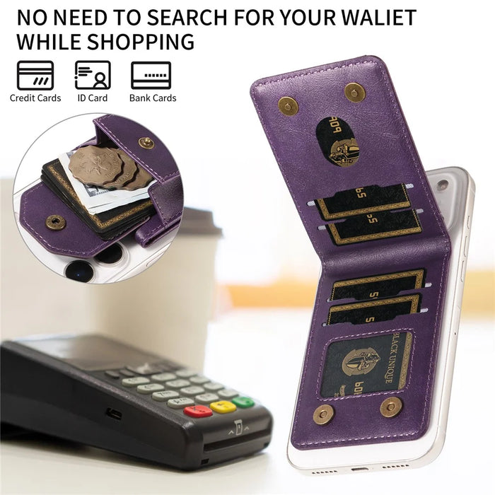 Magnetic Wallet Card Holder RFID Blocking Foldable Kickstand 4 Card Slots Cash Pocket - Purple - 5