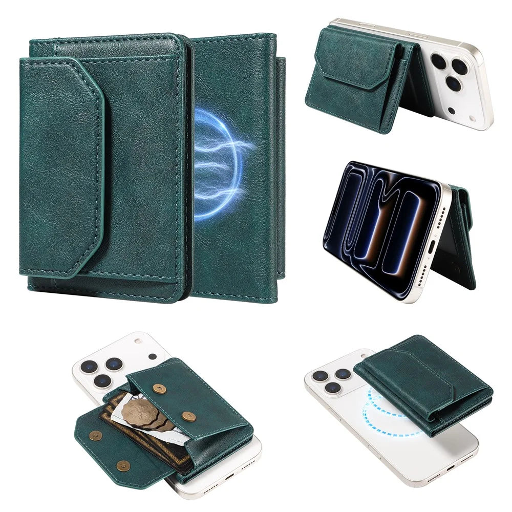 Magnetic Detachable Phone Card Holder 4 Card Slots Anti Theft RFID Blocking Wallet Phone Stand Function - Green - 1
