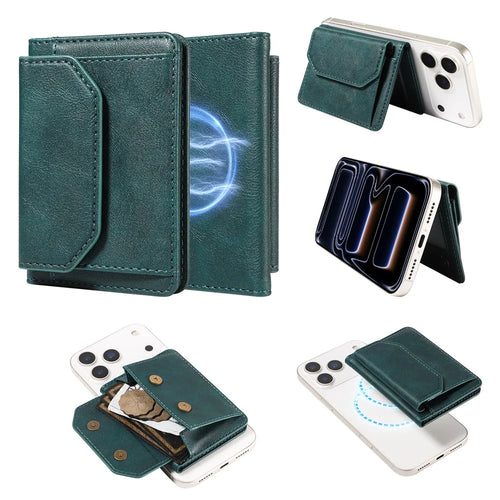 Magnetic Detachable Phone Card Holder 4 Card Slots Anti Theft RFID Blocking Wallet Phone Stand Function - Green - 1