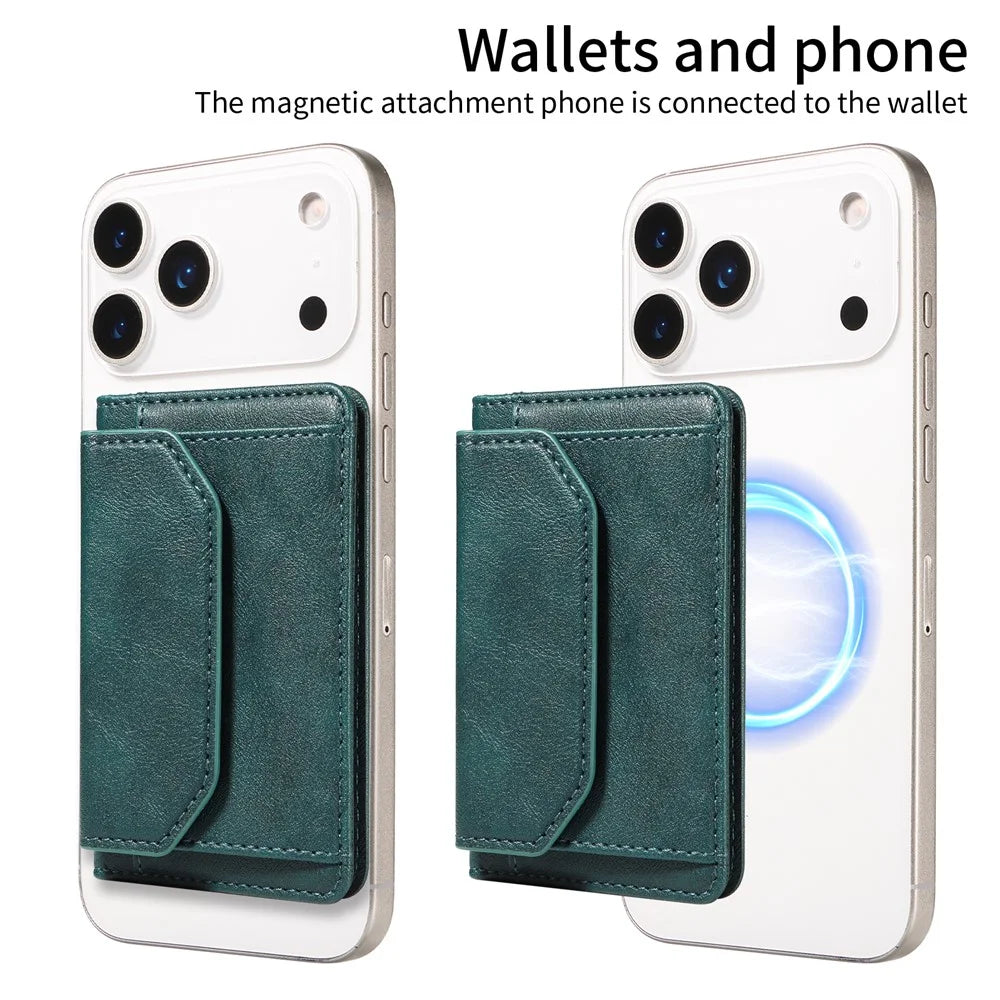 Magnetic Detachable Phone Card Holder 4 Card Slots Anti Theft RFID Blocking Wallet Phone Stand Function - Green - 2