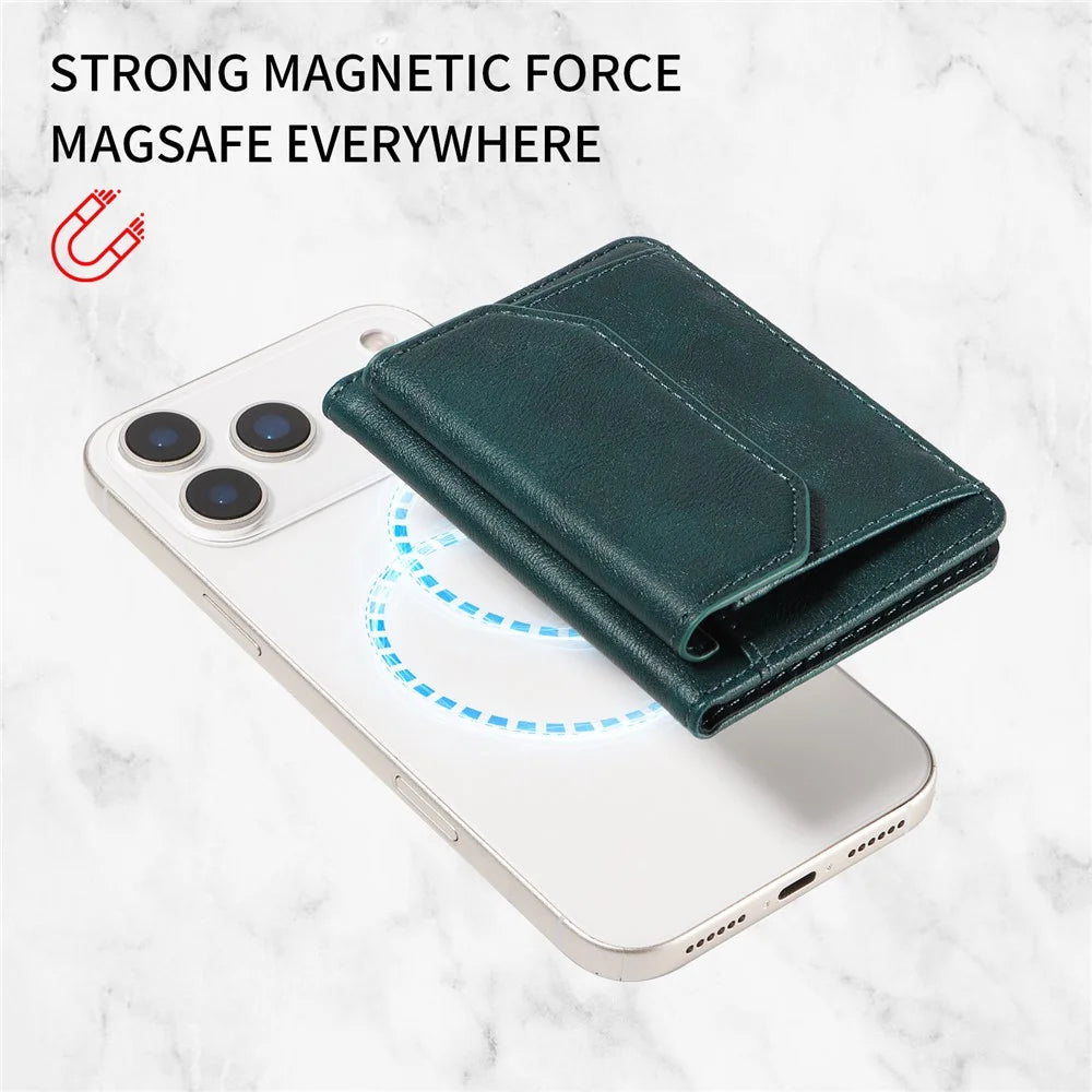 Magnetic Detachable Phone Card Holder 4 Card Slots Anti Theft RFID Blocking Wallet Phone Stand Function - Green - 3