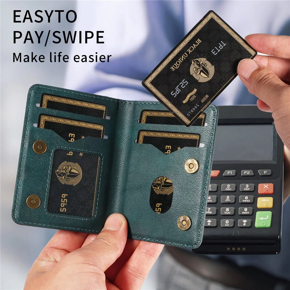 Magnetic Detachable Phone Card Holder 4 Card Slots Anti Theft RFID Blocking Wallet Phone Stand Function - Green - 4