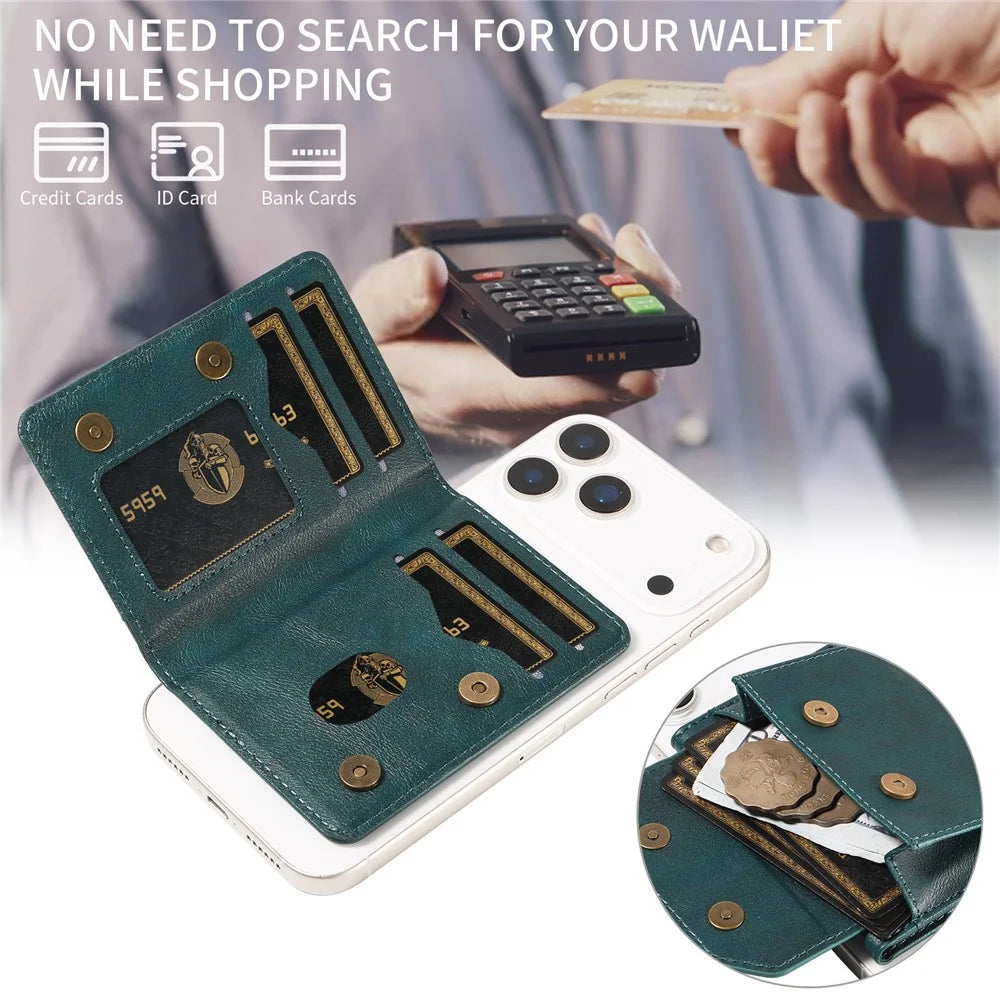 Magnetic Detachable Phone Card Holder 4 Card Slots Anti Theft RFID Blocking Wallet Phone Stand Function - Green - 5