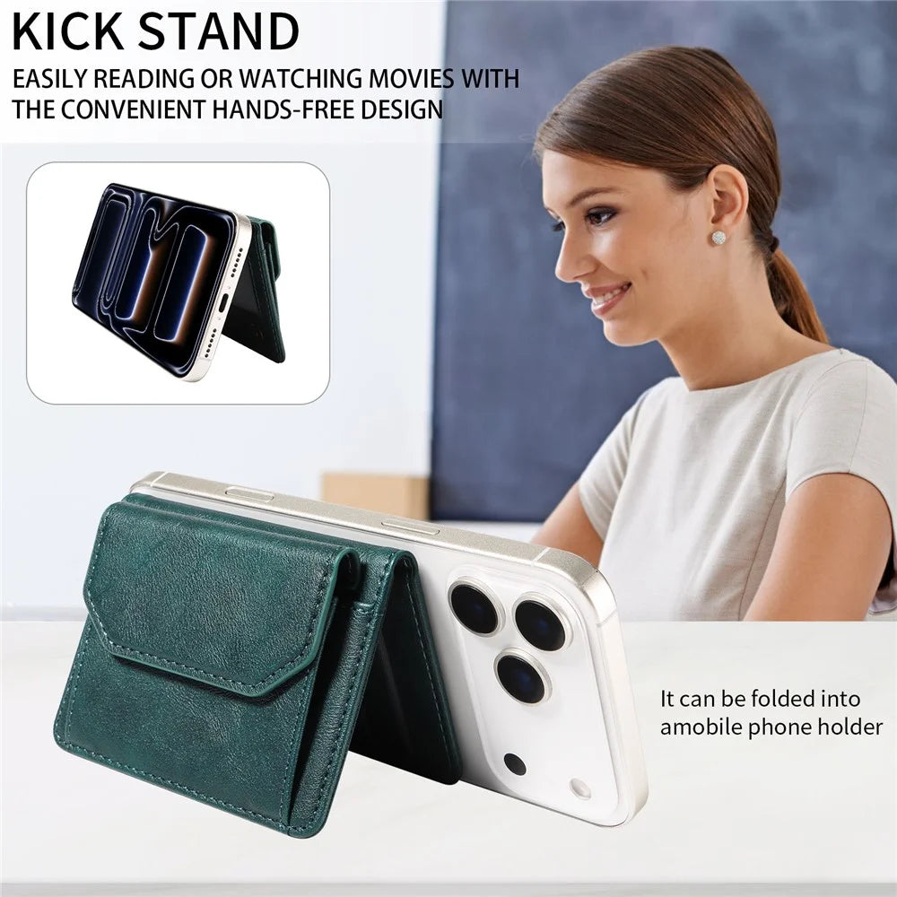 Magnetic Detachable Phone Card Holder 4 Card Slots Anti Theft RFID Blocking Wallet Phone Stand Function - Green - 6