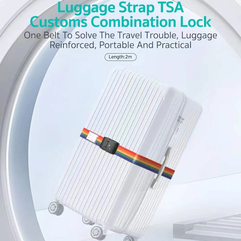 COTECI TR-004 Luggage Strap TSA Approved Customs Combination Lock 2m Nylon Reinforced Belt for Travel Security - Black - 2