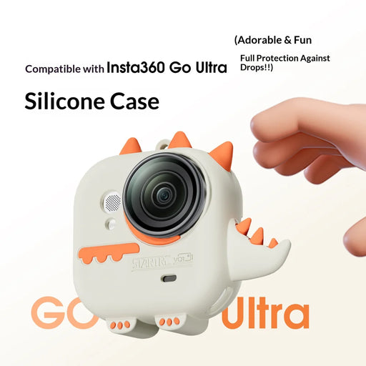 STARTRC For Insta360 Go Ultra Camera Case Cartoon Dinosaur Silicone Protective Cover with Anti-lost Lanyard - White+Orange - 2