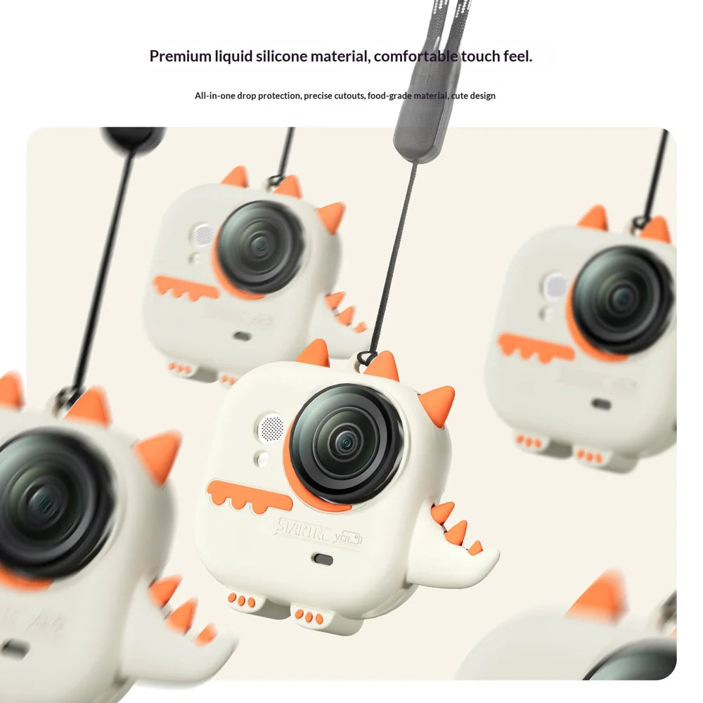 STARTRC For Insta360 Go Ultra Camera Case Cartoon Dinosaur Silicone Protective Cover with Anti-lost Lanyard - White+Orange - 4