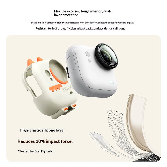 STARTRC For Insta360 Go Ultra Camera Case Cartoon Dinosaur Silicone Protective Cover with Anti-lost Lanyard - White+Orange - 5