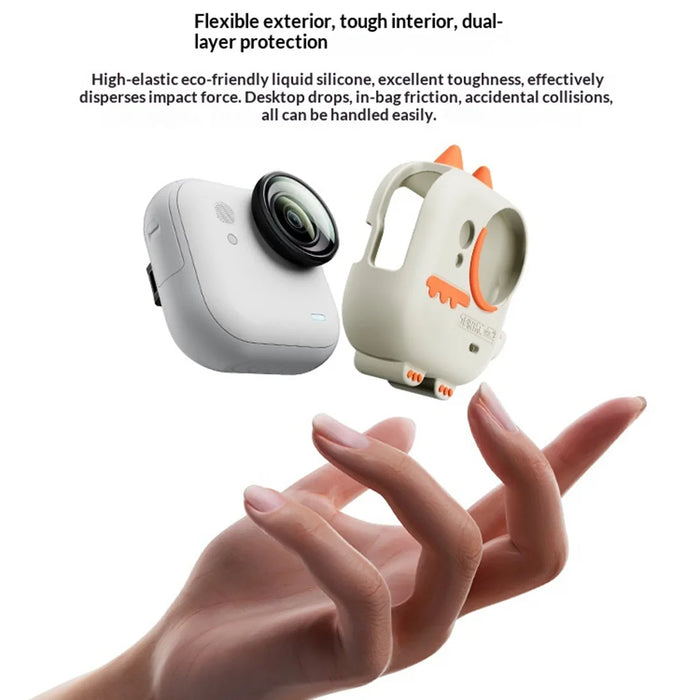 STARTRC For Insta360 Go Ultra Camera Case Cartoon Dinosaur Silicone Protective Cover with Anti-lost Lanyard - White+Orange - 6
