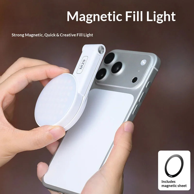 M29 For Smartphone Magnetic LED Ring Light with Foldable Makeup Mirror Portable Selfie Fill Light - White - 2