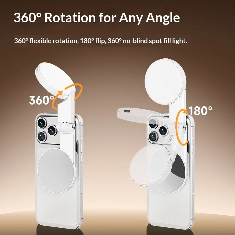 M29 For Smartphone Magnetic LED Ring Light with Foldable Makeup Mirror Portable Selfie Fill Light - White - 5