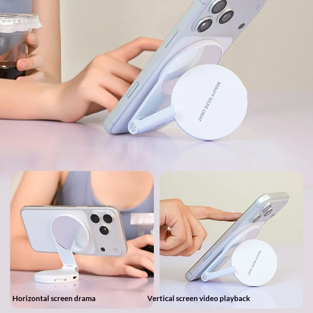 M29 For Smartphone Magnetic LED Ring Light with Foldable Makeup Mirror Portable Selfie Fill Light - White - 7