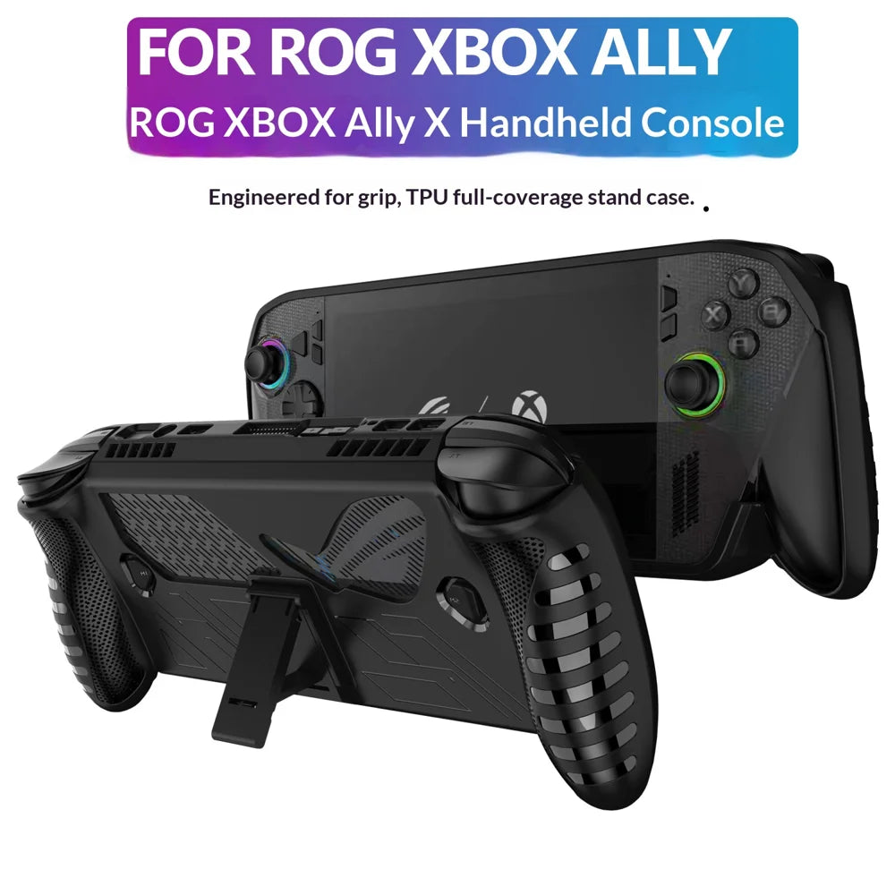 For Asus ROG Xbox Ally X (2025)/Ally (2025) Handheld Console Anti-Slip TPU Case Protective Cover Built-in Stand - Black - 3