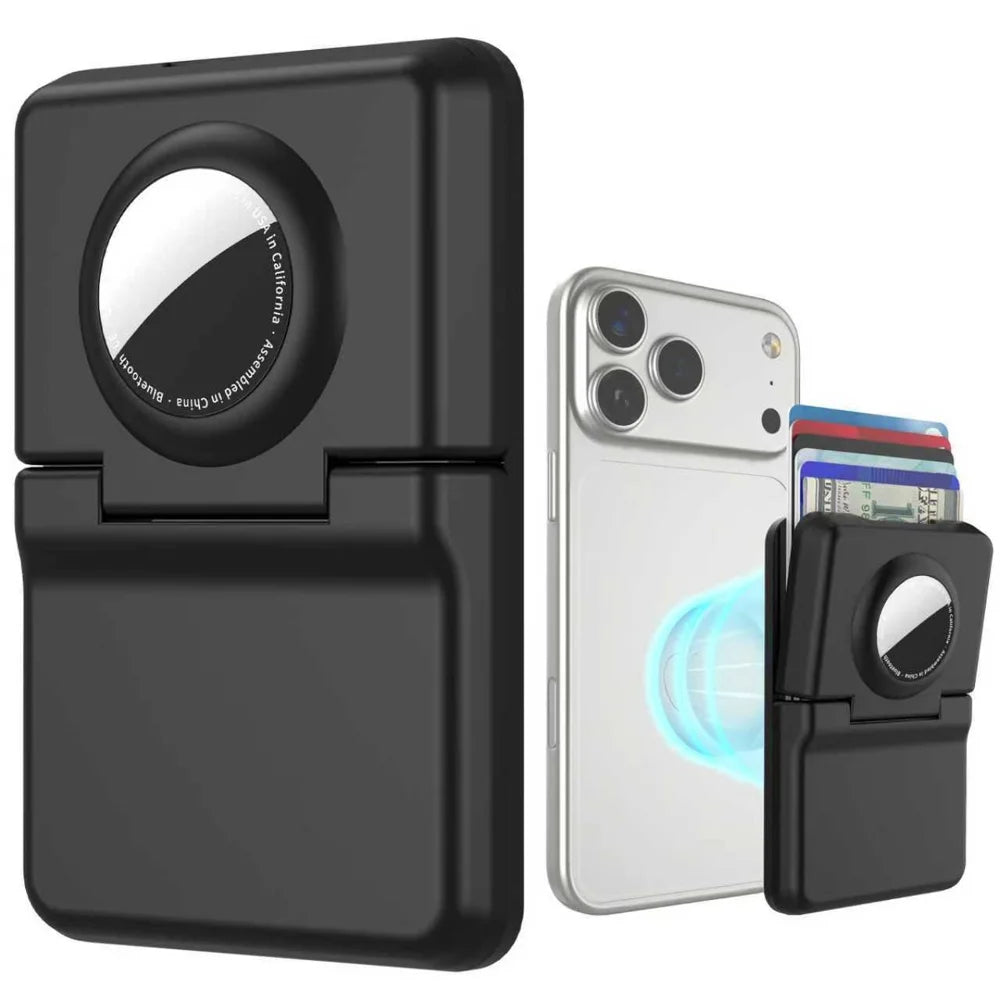 CP62 For AirTag Magnetic Wallet Case Card Holder Anti-lost Tracker PC Protective Cover - Black - 2