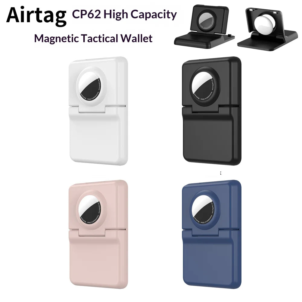 CP62 For AirTag Magnetic Wallet Case Card Holder Anti-lost Tracker PC Protective Cover - Black - 7