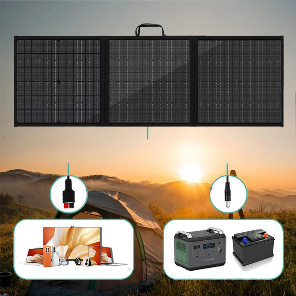 100W Portable Solar Panel Charger for Camping / Hiking 3-Fold Design IP65 Waterproof Solar Charger - Black - 3
