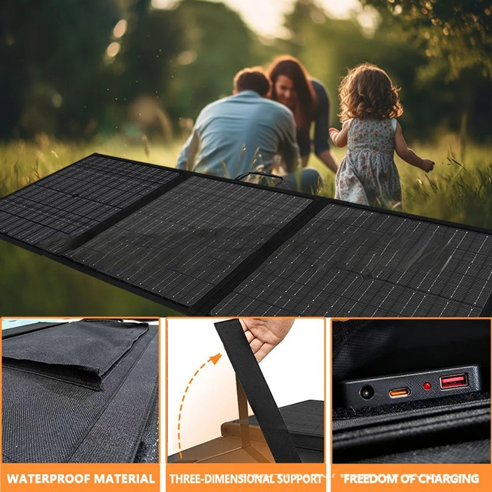 100W Portable Solar Panel Charger for Camping / Hiking 3-Fold Design IP65 Waterproof Solar Charger - Black - 7