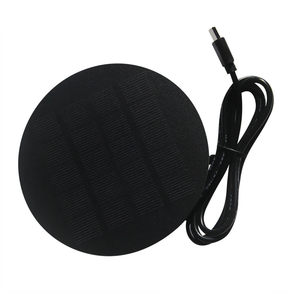 110mm Round Solar Panel 1.2W 5V Portable Solar Charger with Type-C Output for Phone/Light/Fan - 1