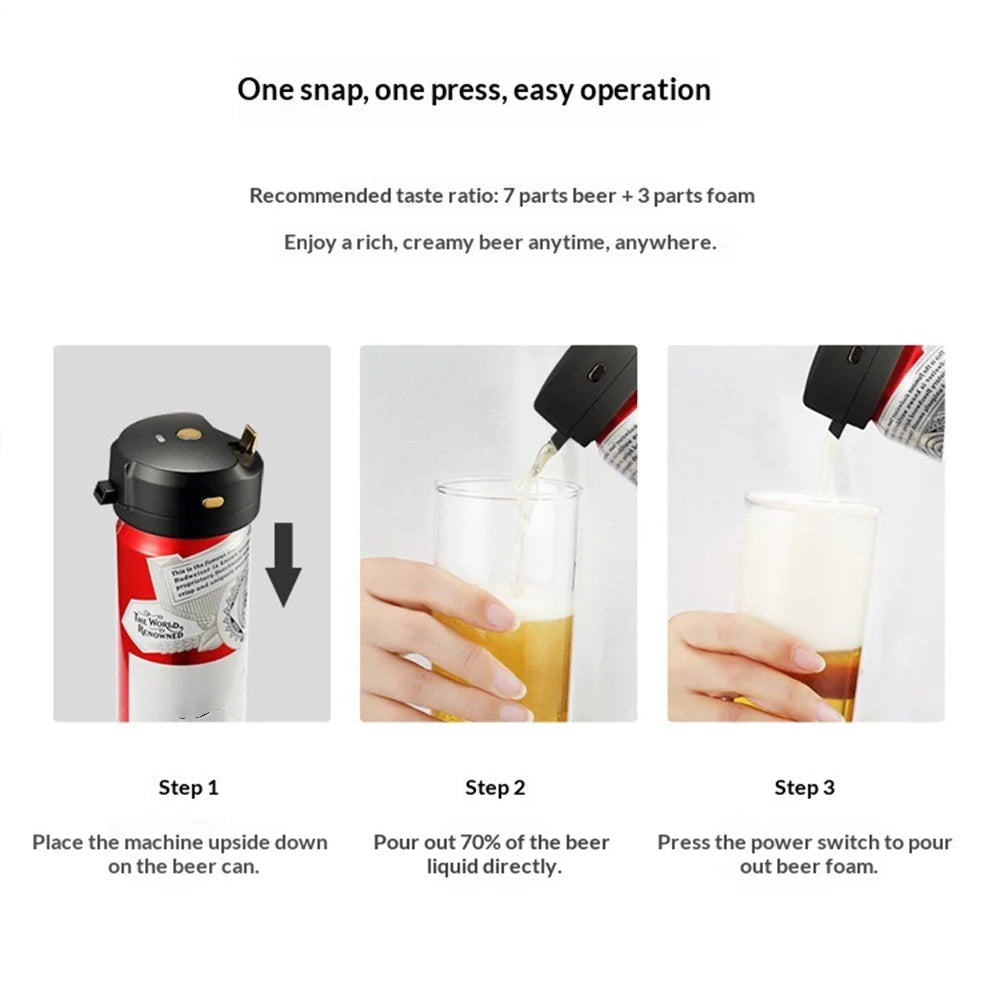 STAR COMPASS BEER-F2 Ultrasonic Beer Foamer for Canned Beer Portable Vibration Foam Maker Creamy Head Enhancer - Black - 5