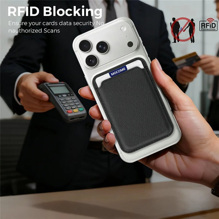 Magnetic Phone Card Holder RFID Blocking Grid Texture Leather Mobile Phone Back Card Case - Black - 4