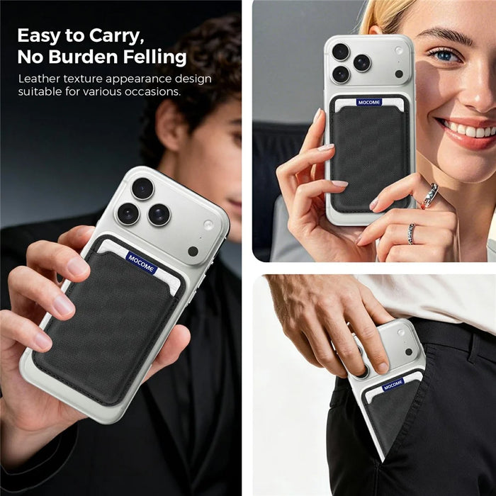 Magnetic Phone Card Holder RFID Blocking Grid Texture Leather Mobile Phone Back Card Case - Black - 6